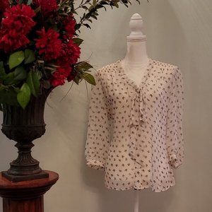 east5th blouse size XL 3/4 sleeve transparent white v-neck